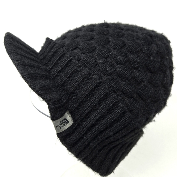 THE NORTH FACE BLACK BEANIE HAT WITH BRIM KNITWEAR WINTER CAP UNISEX OS CABIN - Picture 1 of 13